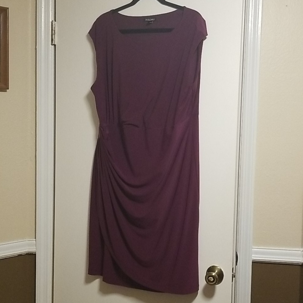 Connected Apparel purple eggplant ruched dress